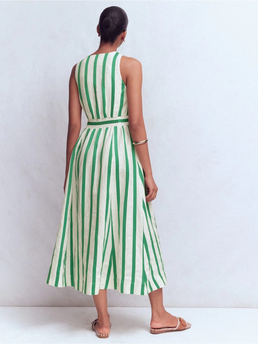 Boden Green & White Striped Button-Front Midi Dress - Picture 2 of 6